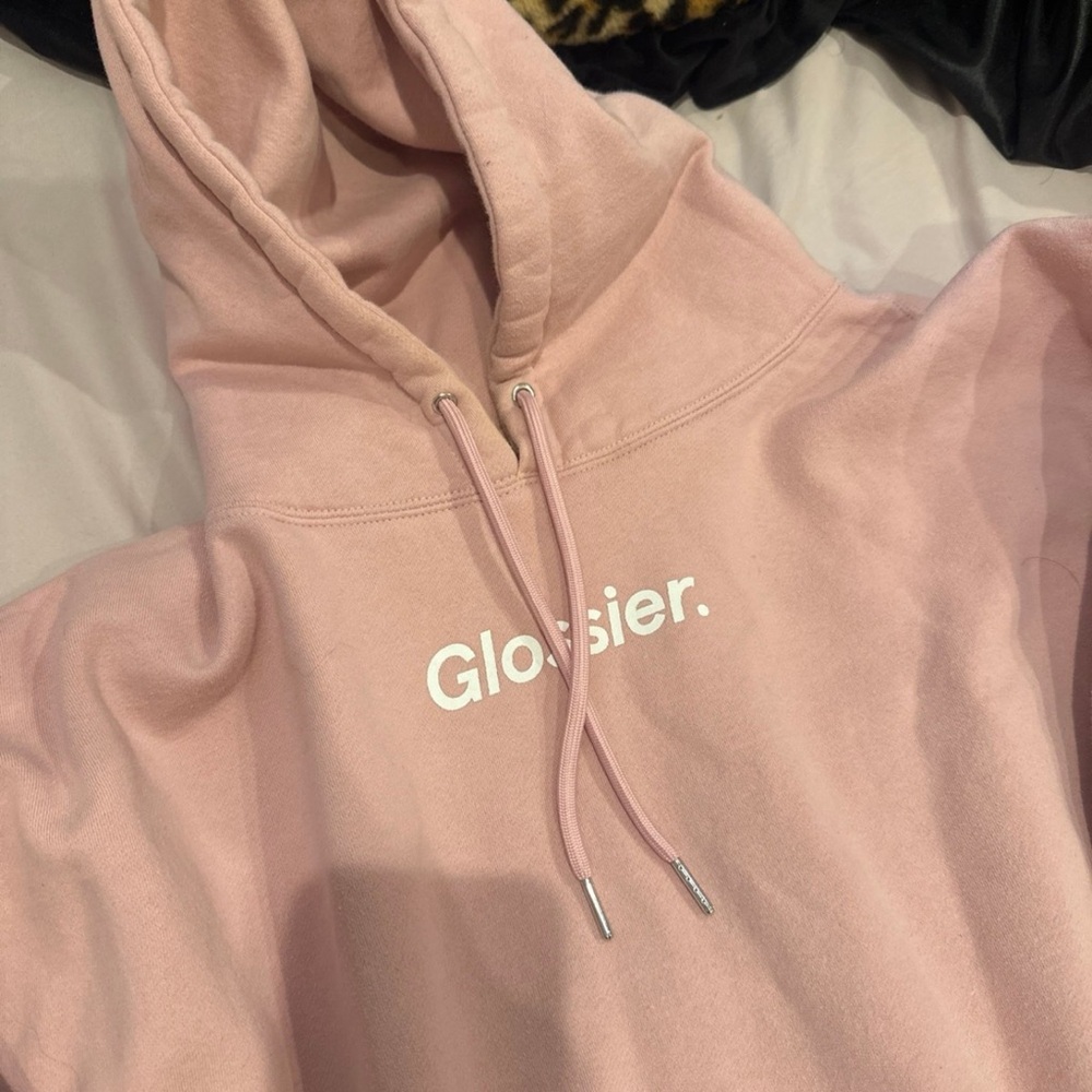 Glossier Pink Logo Hoodie – Women's Pullover Sweatshirt